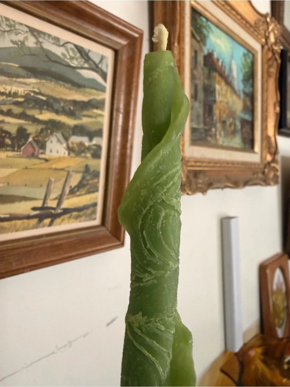 Hand-Carved Green Twist Taper Candles-
